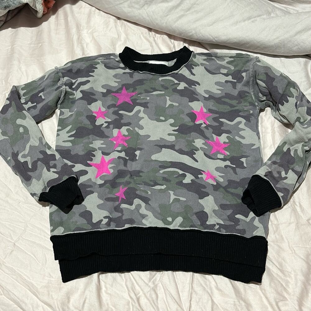 DesignHISTORY S black grey hot pink stars camo stretch top nwot cotton spandex
